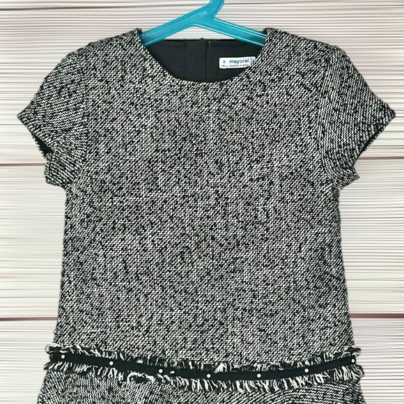 Mayoral Black and White Tweed Dress Short Sleeve Wool Blend Size 6 116 sm - Picture 2 of 10